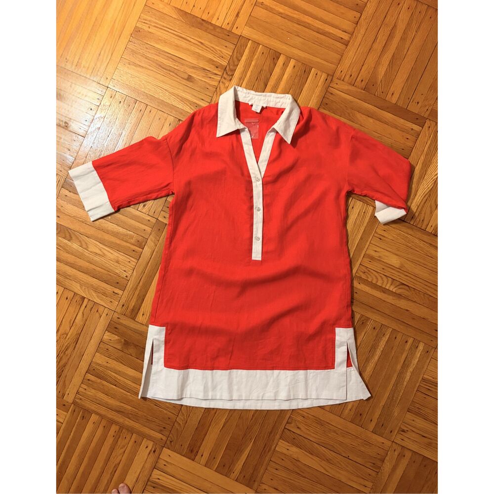 Red Coral Linen Tunic Shirt Dress NWT Cynthia Rowley Med
